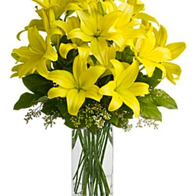 <div id="mark-3" class="m-pdp-tabs-marketing-description">When it comes to spring flowers, the lily reigns supreme. It's easy to see why in this gorgeous bouquet of bright yellow blooms.</div>
<div id="desc-3">
<ul>
 	<li>A fabulous bouquet of yellow asiatic lilies, salal and seeded eucalyptus are delivered in a divine bunch vase.</li>
</ul>
</div>